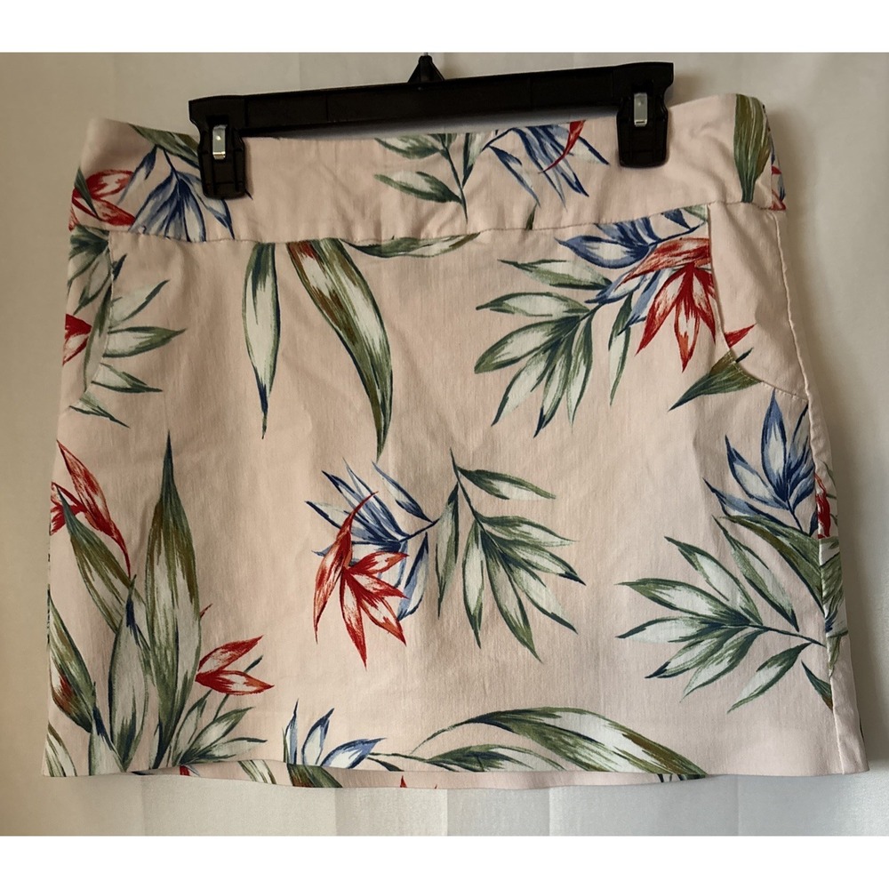Zac & Rachel Womens 12 Mini Skort Pink w‎ Leaves Floral Stretch Tennis Golf